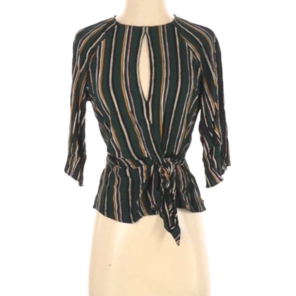 Flare Sleeve Keyhole Tie Front Peplum Blouse